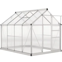 Outsunny Gewächshaus, Treibhaus, mit Dachfenster, Schiebetür, transparent, Polycarbonat+Aluminium, 190 x 252 x 201cm(m-12)