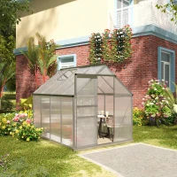Outsunny Estufa de Jardim de Policarbonato e Alumínio Estufa de Exterior com Porta Corredeira e 2 Clarobóias para Cultivo de Plantas Sementes 190x253x199cm Transparente(m-10)