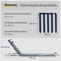 Outsunny Conjunto de 2 Esteiras com Encosto Reclinável, Apoio de Cabeça e Bolsa de Transporte 134x48x33-43 cm Brancas e Azuis(m-3)