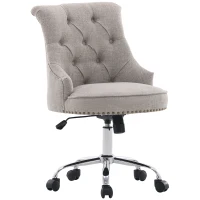 HOMCOM Drehstuhl mit Rollen Polsterstuhl Chefsessel 360° drehbar 150 kg Belastbar Höhenverstellbar Leinen Metall Hellgrau 54 x 65,5 x (84–91) cm(m-1)