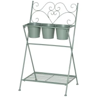 Outsunny Suporte de Metal para Plantas Dobrável com 3 Vasos Incluidos e Prateleira Inferior Suporte para Vasos de Flores Decorativo para Interior e Exterior 47x37x78,5cm Verde(m-22)