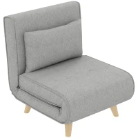 HOMCOM Poltrona 2 em 1 Sofá Cama Individual Dobrável com Encosto Ajustável e Almofada Carga 150 kg 72x78x79 cm Cinza(m-1)