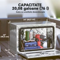 HOMCOM Cutie pentru Unelte de 76L din Aluminiu cu Încuietoare, 2 Chei și Mâner Lateral, 60,9x35,5x40,6 cm, Argintiu(m-6)