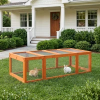 PawHut Clapier lapin extérieur cage cochon d'Inde toit ouvrable et portes verrouillables 180 x 90 x 48 cm jaune(m-2)
