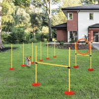 PawHut Agility Set Hunde 3-teiliges Agility-Ausrüstung für Hundetraining Steckhürdenset mit 6 Slalomstangen höhenverstellbar Hürden Sprungreifen Tragetasche Agilityset für Spiele Training(m-2)