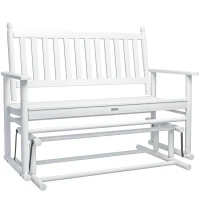 Outsunny Banco Baloiço de Jardim de 2 Lugares Banco Baloiço de Madeira com Apoio para os Braços e Encosto de Ripas para Terraço Exterior Carga 250kg 125x68,5x102cm Branco(m-11)