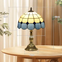 HOMCOM Candeeiro de Mesa com Desenho de Vitrais Coloridos  Candeeiro de Mesa de Vidro para Dormitório Sala de Estar Escritório Ø31x48 cm Azul(m-3)