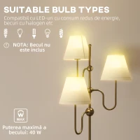 HOMCOM Lampadar Înalt de 165 cm cu 3 Surse de Lumină și Întrerupător cu Pedală, Soclu E27 Max 40W, Auriu(m-7)