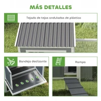 PawHut Gallinero de Madera con Perchas Columpio Nidos y Bandeja Extraíble 315,5x150,5x140,5 cm Gris(m-8)