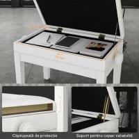 HOMCOM Taburet Pian Reglabil cu Spațiu de Depozitare și Șezut Tapițat, 54,5x33x48-58 cm, Alb(m-6)