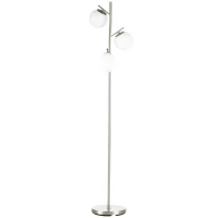 HOMCOM Stehlampe mit 3 Lampenschirmen aus Glas, E 27, Fußschalter, Silber + Weiß(m-1)