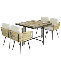 Outsunny Set de Grădină 5 Piese cu Masă din Lemn-Plastic(m-11)