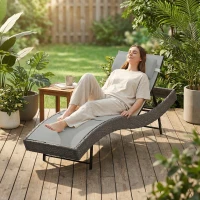 Outsunny Chaise longue en résine tressé, bain de soleil avec dossier réglable 5 positions et appui-tête, 198 x 61 x 44 cm, gris(m-10)