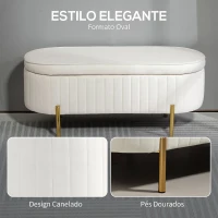 HOMCOM Banco para Pé de Cama em Veludo com Arrumação e Pés Dourados, 108x44x43,5 cm, Creme(m-5)
