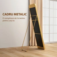 HOMCOM Oglindă de Podea 40x160cm Dreptunghiulară în Mărime Naturală cu Suport Autoportant, Auriu(m-6)