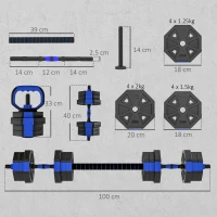 SPORTNOW Set Greutăți Fitness 6 în 1 Multifuncțional, 20 kg din Plastic și Nisip, 125x18x18 cm, Albastru(m-3)