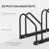 HOMCOM Aparcamiento para 6 Bicicletas Soporte de Acero para Aparcar Bicicletas en el Suelo o Pared 179x33x27 cm Negro(m-8)