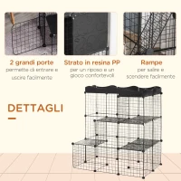 PawHut Recinto per Animali Domestici Modulabile e Multilivello con Rampa e 2 Porte in Acciaio e PP, 105x70x116 cm, Nero(m-5)