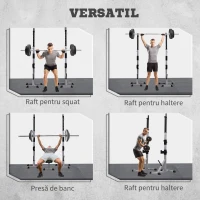 HOMCOM Set 2 Suporturi pentru Haltere din Oțel cu 3 Cârlige, Înălțime Reglabilă și Capacitate de 200 kg, Argintiu și Negru(m-7)