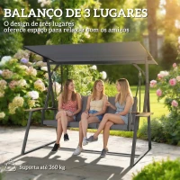 Outsunny Baloiço de Jardim de 3 Lugares com Teto Ajustável UPF50+ 2 Bandejas Almofadas e Estrutura em Metal 222x131x175 cm Cinza(m-4)