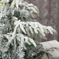 HOMCOM 3ft Prelit Flocked Christmas Tree, Artificial Snow Flocked Spruce with 100 Warm White LED Lights, 8 Modes, Green(m-12)