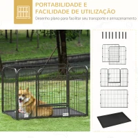 PawHut Barreira de Segurança para Animais de Estimação Parque de Diversão para Animais com 4 Painéis de Aço 109x74x71cm com Porta de Trava Dupla e Bandeja Removível para Exterior Interior Cinza(m-5)
