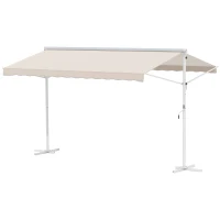 Outsunny Freistehende Markise, neigungsverstellbar, Handkurbel, Metallgestell, wetterfest, 4x3m, Cremeweiß(m-10)