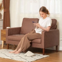 HOMCOM Sofá de 2 Lugares Estofado em Microfibra Sofá Moderno com Pés de Madeira Apoio de Braços 130x78x85 cm Castanho(m-8)
