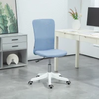 HOMCOM Cadeira de Escritório sem Apoio para os Braços Estofada em Linho Sintético com Altura Ajustável 53x43x85-93 cm Azul(m-10)