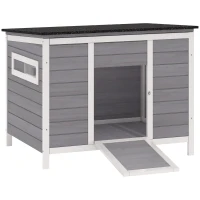 PawHut Entenstall wetterfest Entenhaus aus Holz mit herausnehmbar Boden Schiebefenster aufklappbar Asphaltdach 93x70x72cm Grau(m-12)