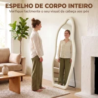 HOMCOM Espelho de Corpo Inteiro 160x60 cm, de Pé ou Parede, com Moldura Arqueada Aveludada, Creme(m-4)
