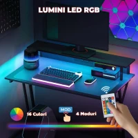 HOMCOM Birou Gaming cu Lumini LED și Suport pentru Monitor, din PAL și Oțel, 100x60x88.5 cm, Negru(m-4)