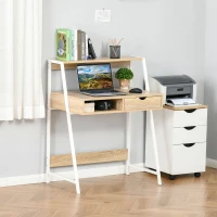 HOMCOM Schreibtisch Bücherregal Computertisch Bürotisch mit Schublade und Regal großer Stauraum E1-Spanplatte Metallrahmen Natur 80 x 50 x 100 cm(m-2)