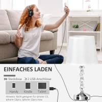 HOMCOM Tischleuchte Schreibtischleuchte Nachttischlampe, USB-Schnittstelle, 23 x 23 x 45 cm, Weiß + Silber(m-7)