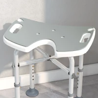 HOMCOM Tabouret de douche siège de douche hauteur ajustable 39-51,5 cm barre d'appui à ventouse patins à ventouse gris(m-9)