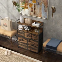 HOMCOM Cómoda com 7 Gavetas Dobráveis Prateleiras Abertas e Estrutura de Aço Cómoda Estreito 79x29x101 cm Castanho Rústico(m-11)