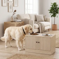 PawHut Suport pentru Boluri pentru Câini cu 2 Boluri de 2L din Oțel Inoxidabil și Dulap Inferior, din Lemn, 60x30x35,5 cm, Stejar(m-9)