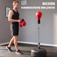 HOMCOM Punchingball-Set, Box-Trainingsset, 136-154 cm höhenverstellbar, mit 1 Paar Handschuhe, Geeignet für Profis und Anfänger(m-7)