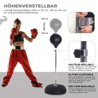 HOMCOM Punching Ball de podea cu mănuși, înălțime reglabilă 126-144 cm și bază umplută, negru(m-4)