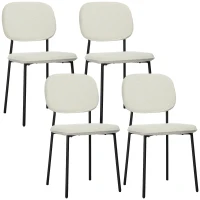 HOMCOM 4er-Set Esszimmerstühle, weicher Stoffbezug, Stahlbeine, armloses Design, Weiß(m-1)