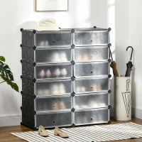HOMCOM Schuhregal, 12 Aufbewahrungsboxen für 24 Paar Schuhe, Kunststoff, Schwarz+Weiß(m-10)