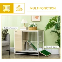 PawHut Cage à lapin clapier sur roulettes toit ouvrant plates-formes avec plateau amovible 78 x 52,5 x 76,5 cm naturel(m-4)