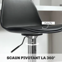 HOMCOM Set 2 Scaune de Bar cu Spătar și Suport pentru Picioare, din PP, Piele PU și Oțel, 41x42x82-104 cm, Negru(m-6)