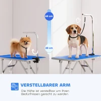 PawHut Trimmtisch für Hunde Hundepflegetisch klappbar höhenverstellbar mit höhenverstellbarem Galgen Schlinge Gummiauflage Blau(m-4)