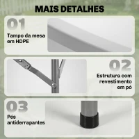 Outsunny Mesa de Jardim Redonda Mesa de Varanda Dobrável com Estrutura de Aço e Bancada de HDPE Ø122x73 cm Branco(m-6)