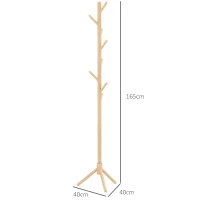 HOMCOM Cabide de Pé de Madeira com 8 Ganchos para Pendurar Roupa e Bolsas Forma de Árvore para Corredor Entrada 40x40x165 cm Natural(m-3)