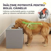 PawHut Suport pentru boluri de câini cu 2 boluri de 2 L din oțel inoxidabil și dulap inferior, din PAL, 60x30x35,5 cm, gri(m-4)