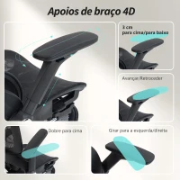 HOMCOM Cadeira de Escritório com Encosto Reclinável e Alto Suporte Lombar Transpirável Apoios de Braço 4D e Encosto de Cabeça Ajustável 67x74x113-132 cm Preto(m-7)