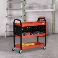 DURHAND Carro de Ferramentas Carro de Oficina de Aço com 3 Prateleiras Rodas e Painéis Perfurados 75x35x80 cm Vermelho e Preto(m-9)