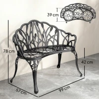 Outsunny Gartenbank 2-Sitzer Gussaluminium wetterfest Outdoor Sitzbank mit Tulpen-Rückenlehne Blumenmotiv 99 x 57 x 78 cm(m-3)
